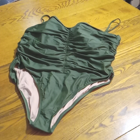 J.CREW 22 Womens Bathing Suit Swimsuit DARK GREEN RUCHED NEW One Piece Summer - Picture 2 of 10